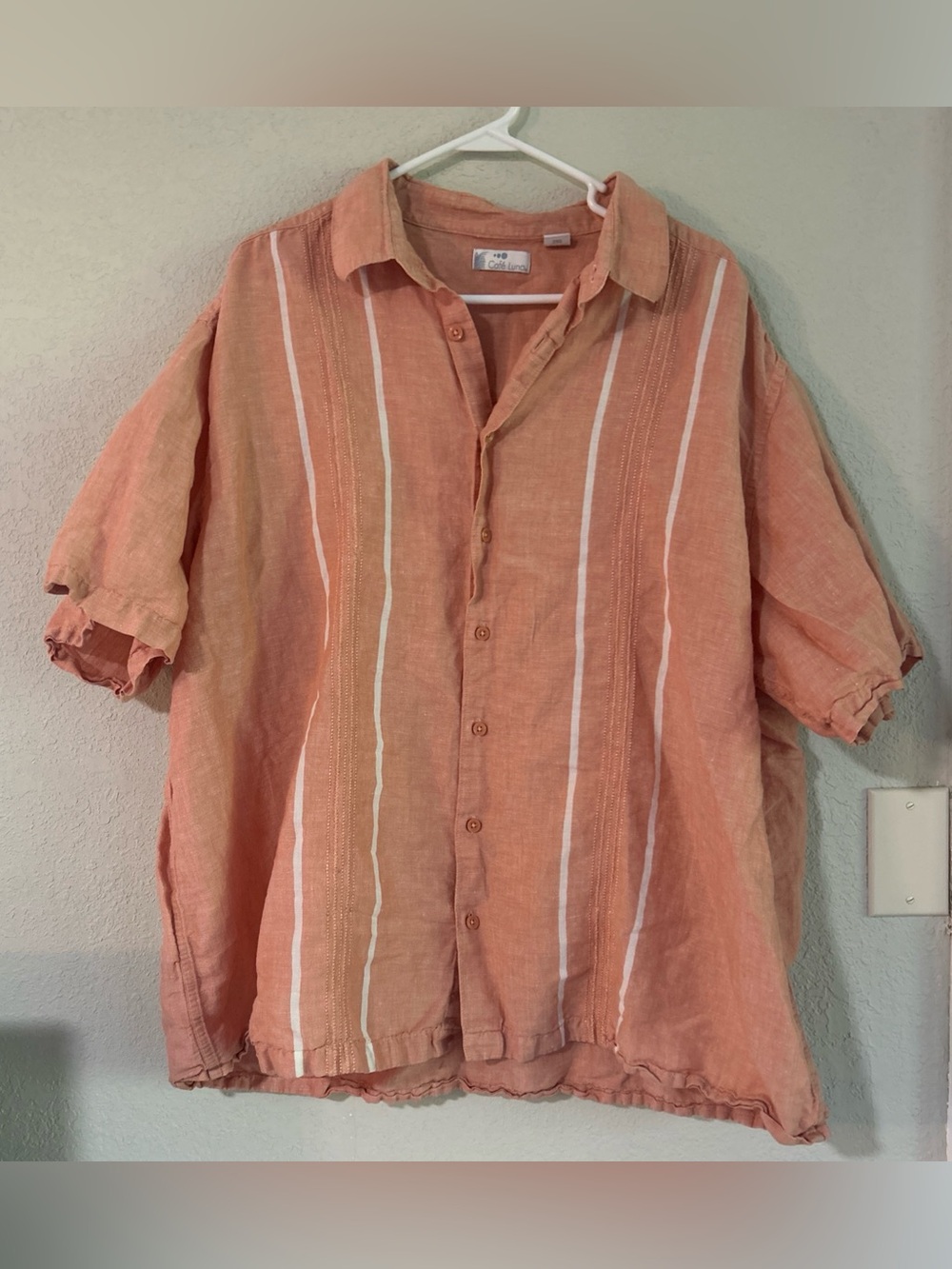 Cafe Luna Mens Short Sleeve Linen Cotton Button Down Shirt 2XL Bowling Style 70s